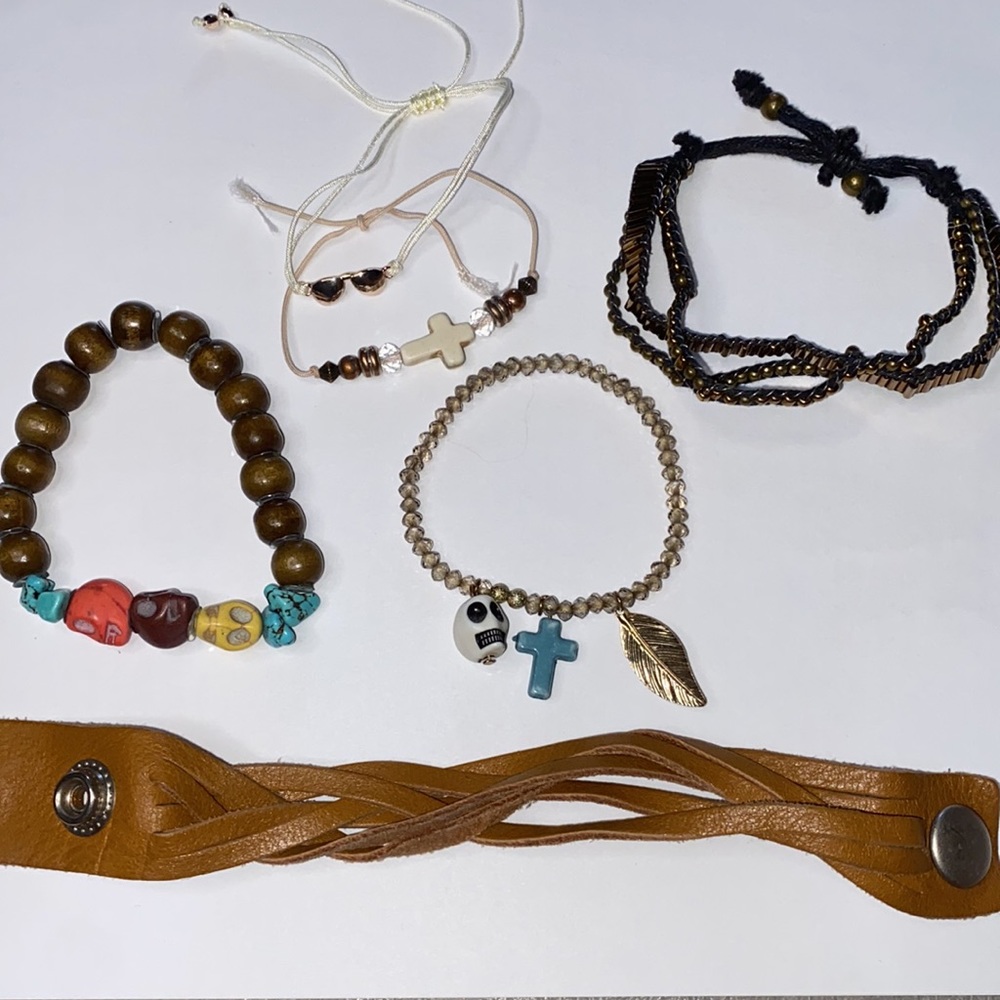Boho bracelet skull leather braided bundle!!